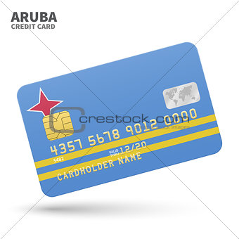 Credit card with Aruba flag background for bank, presentations and business. Isolated on white