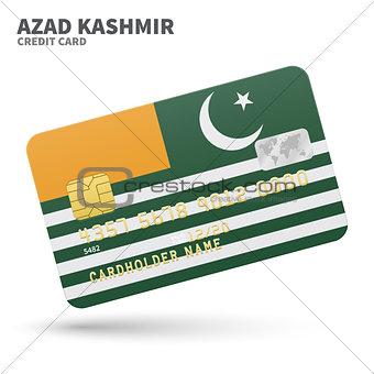 Credit card with Azad Kashmir flag background for bank, presentations and business. Isolated on white