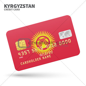 Credit card with Kyrgyzstan flag background for bank, presentations and business. Isolated on white