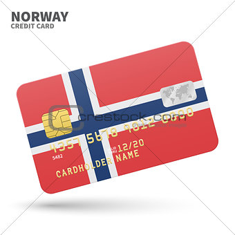 Credit card with Norway flag background for bank, presentations and business. Isolated on white