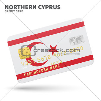 Credit card with Northern Cyprus flag background for bank, presentations and business. Isolated on white