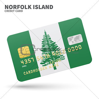 Credit card with Norfolk Island flag background for bank, presentations and business. Isolated on white