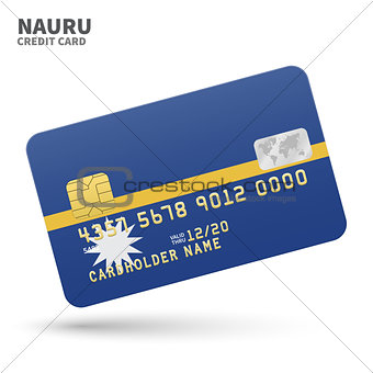 Credit card with Nauru flag background for bank, presentations and business. Isolated on white