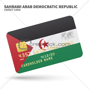 Credit card with Sahrawi Arab Democratic Republic flag background for bank, presentations and business. Isolated on white