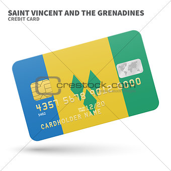 Credit card with Saint Vincent and the Grenadines flag background for bank, presentations, business. Isolated on white