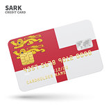 Credit card with Sark flag background for bank, presentations and business. Isolated on white