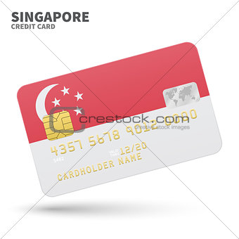 Credit card with Singapore flag background for bank, presentations and business. Isolated on white