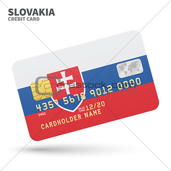 Credit card with Slovakia flag background for bank, presentations and business. Isolated on white