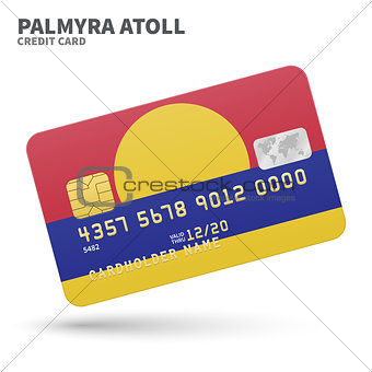 Credit card with Palmyra Atoll flag background for bank, presentations and business. Isolated on white
