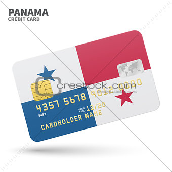 Credit card with Panama flag background for bank, presentations and business. Isolated on white