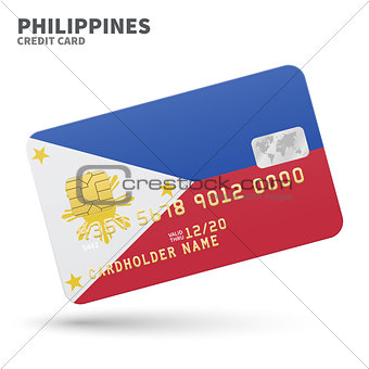 Credit card with Philippines flag background for bank, presentations and business. Isolated on white