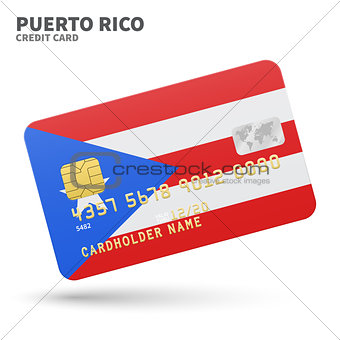 Credit card with Puerto Rico flag background for bank, presentations and business. Isolated on white
