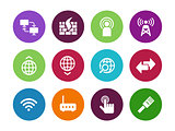 Networking circle icons on white background.