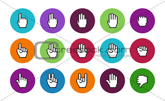 Pixel cursors circle icons mouse hands.