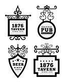 Tavern sign, metal frame with curly elements.