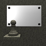 stone chess pawn and blank white sign - 3d rendering