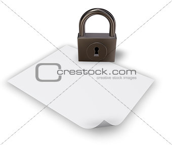 padlock and blank paper sheet - 3d rendering