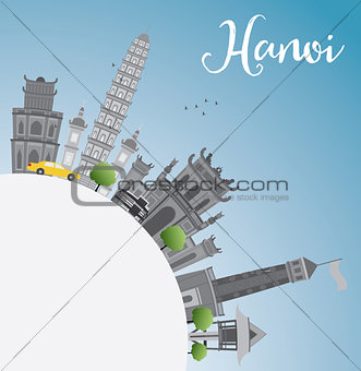 Hanoi skyline with gray Landmarks, blue sky and copy space. 
