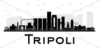 Tripoli City skyline black and white silhouette. 