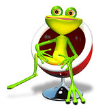 3d illustration of a frog in a red chair