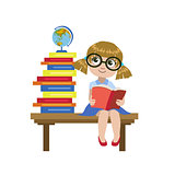 Girl Sitting On The Desk Reading A Book