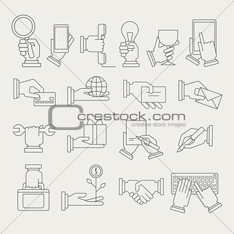 Hands With Different Objects Icon Set