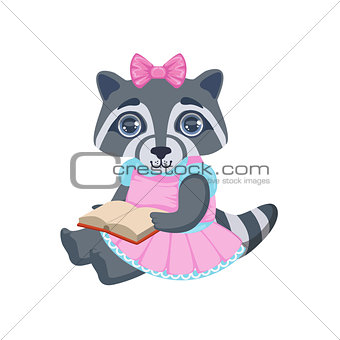 Girl Raccoon With Book