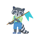 Boy Raccoon With Flag