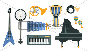 Music Instruments Realistic Drawings Set