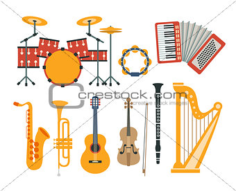 Music Instruments Realistic Drawings Collection