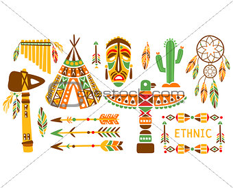 American Indian Ethnic Elements Boho Style Design Set