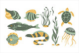 Stylized Underwater Nature Collection Of Icons