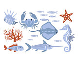 Stylized Underwater Nature Set Of Icons