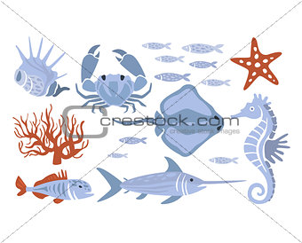Stylized Underwater Nature Set Of Icons