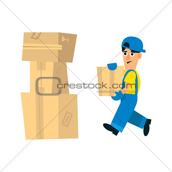 Worker Making Pile Of Carton Boxes