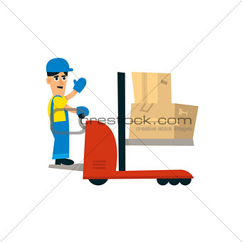 Worker Operating Forklift Machine