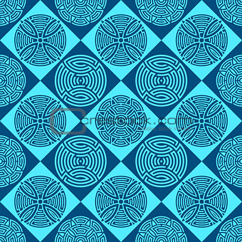 Blue seamless ornamental pattern
