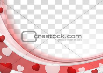 Red wavy abstract background with hearts
