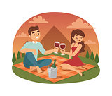 Young couple picnicking summer vector