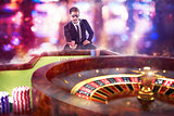 3D Rendering gambler playing roulette