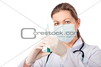 doctor with the drug in the syringe before prick