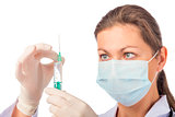 doctor concentrated in sterile clothing with syringe isolated