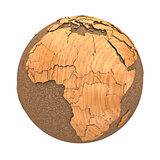 Africa on wooden planet Earth
