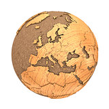 Europe on wooden planet Earth