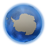 Antarctica on model of planet Earth