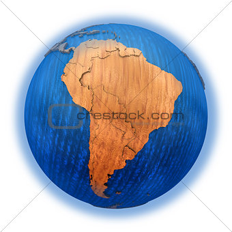 South America on wooden Earth