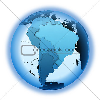 South America on translucent Earth
