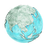 Southeast Asia on marble planet Earth