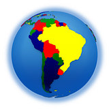 South America on political model of Earth