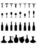 bottles, glasses and corkscrew